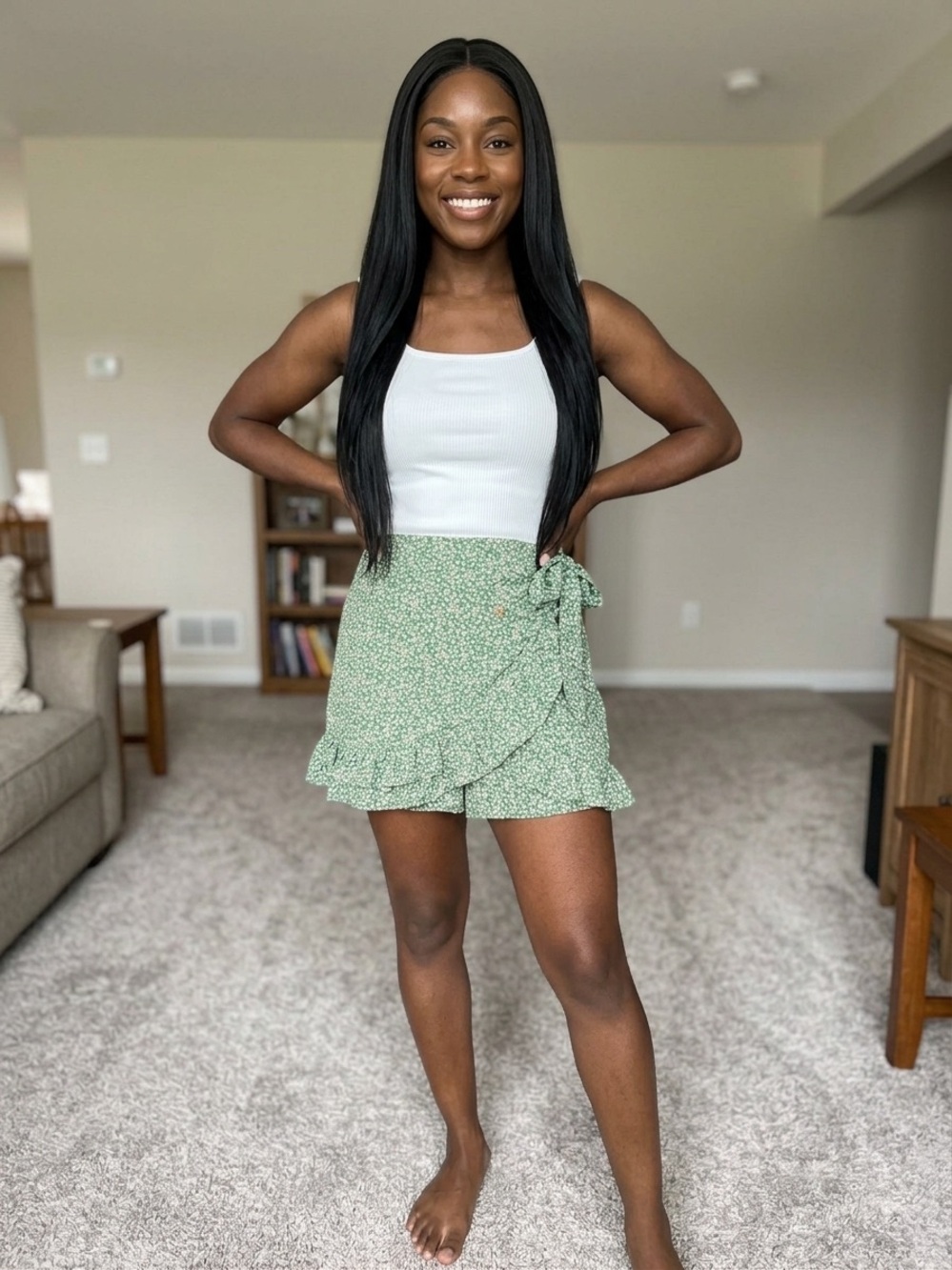 Green Floral Wrap Mini Skirt - Women's Summer Skirt